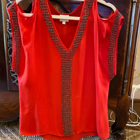 Parker red 100% silk blouse with beaded detail - Picture 2 of 9